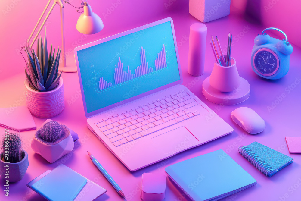 Digital marketing flat design top view strategy 3D render colored pastel Digital marketing flat design top view strategy 3D render colored pastel