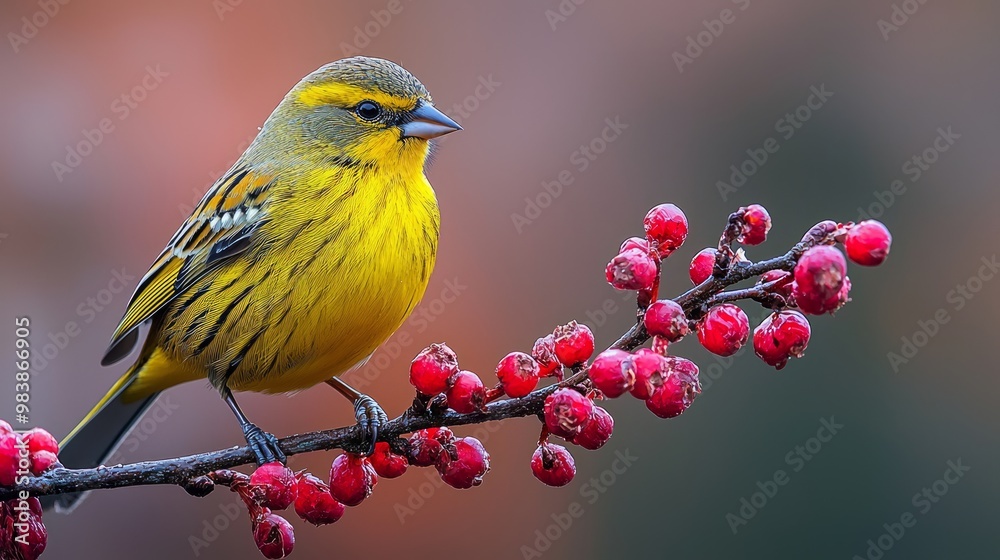 Obraz premium Vibrant Siskin - Close-up Macro Shot of Beautiful Bird Perched on Branch with Focus on Feathers and Yellow Color Detail
