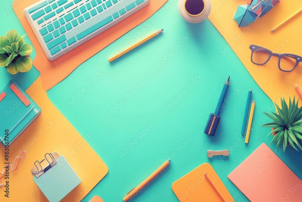 Digital learning flat design top view education cartoon drawing Complementary Color Scheme Digital learning flat design top view education cartoon drawing Complementary Color Scheme