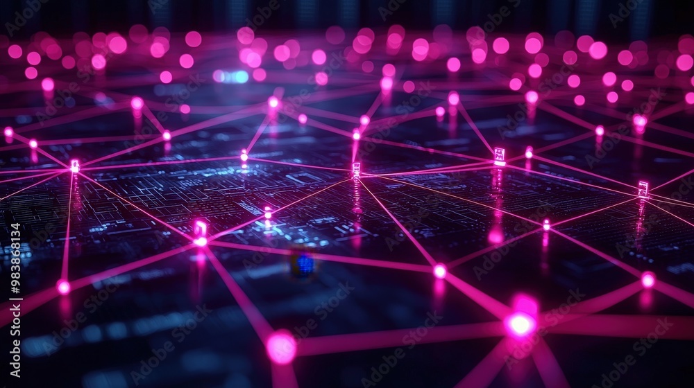 Abstract Network Connection Pink Neon Lights Digital Technology Abstract Network Connection Pink Neon Lights Digital Technology