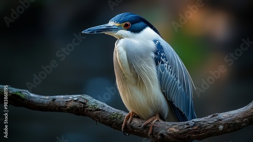 Majestic Black-Crowned Night Heron Perched on Branch in Hyper-Realistic Photograph Capturing Calm Demeanor