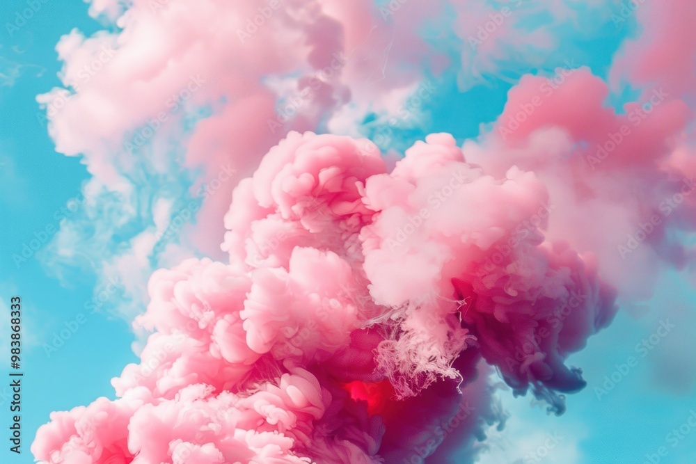 Pink and white smoke clouds in bright blue sky. Abstract cloud formation for design and background. Pink and white smoke clouds in bright blue sky. Abstract cloud formation for design and background.