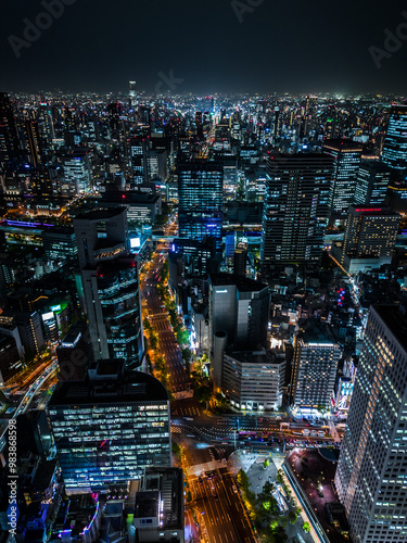 Photography aerial night city panorama, Tokyo, Seoul