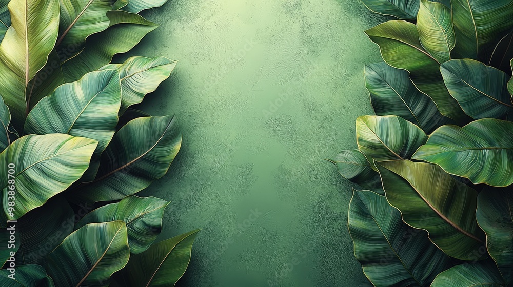Green Tropical Leaves on Green Background Green Tropical Leaves on Green Background