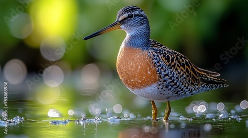 Graceful Long-Billed Dowitcher Portrait in Its Wetland Habitat - Captivating Avian Beauty with Distinctive Features photo