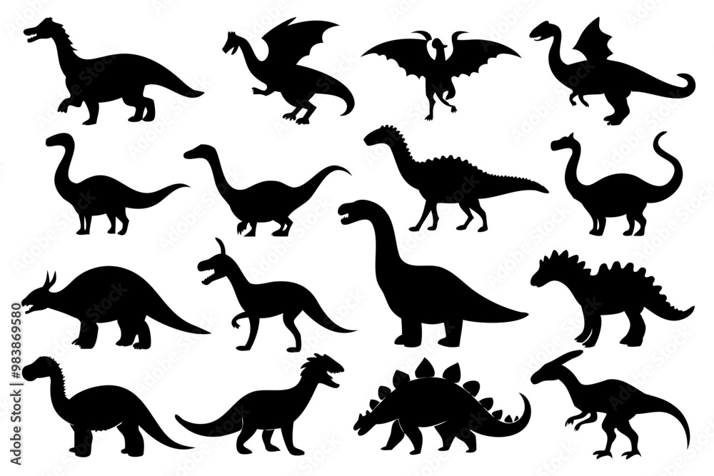 Set of dinosaur black silhouette vector illustration isolated on a transparent background Set of dinosaur black silhouette vector illustration isolated on a transparent background