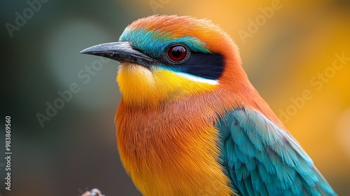 Majestic European Bee-eater Displaying Vibrant Feathers and Striking Beak on Branch