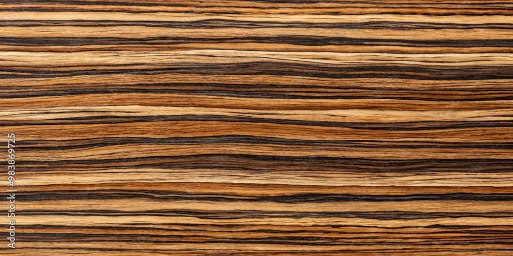 Striking black and brown stripes of genuine zebrano wood in a close-up texture background Striking black and brown stripes of genuine zebrano wood in a close-up texture background