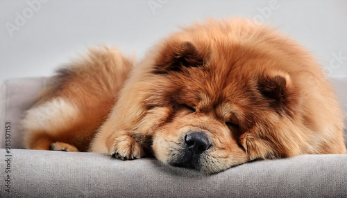 Adorable Chow Chow Napping on a Cozy Sofa