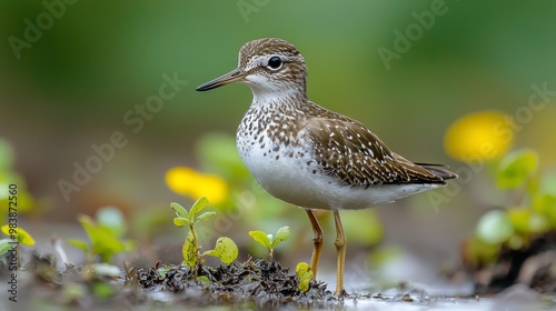 Detailed Portrait of a Common Green Sandpiper in Natural Habitat, Showing Unique Markings on Muddy Bank