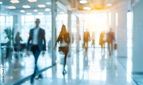 blurred business people in white glass office background, Generative AI