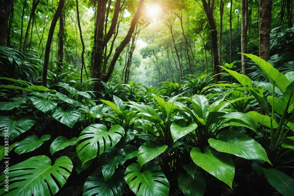 nature leaves, green tropical forest, backgound concept
