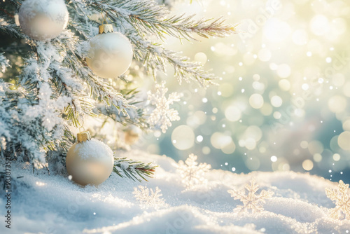 Winter Wonderland Snowy Christmas Tree with Delicate Frosty Baubles