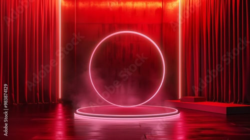 Obraz na płótnie Ring line effect background glow picture room circle led upright round display stage game show floor vacant w salonie