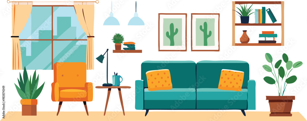 Modern Interior Design with Sofa Set Flat Vector Isolated Modern Interior Design with Sofa Set Flat Vector Isolated