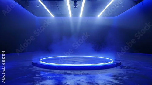 Obraz na płótnie Ring line effect glow scene area round led platform round display stage game show floor emptiness w salonie