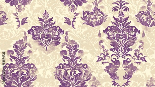 Luxury purple and tan damask seamless pattern High quality illustration featuring a mysterious and luxurious ornamental textured design in grape and beige tones Fancy and glamorous romantic aesthe