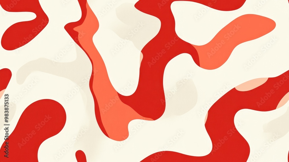 Abstract organic snake seamless pattern in soft ivory and red Abstract organic snake seamless pattern in soft ivory and red