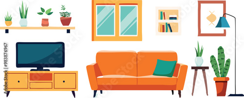 Modern Interior Design with Sofa Set Flat Vector Isolated