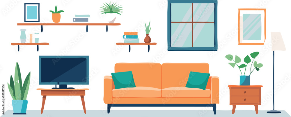 Modern Interior Design with Sofa Set Flat Vector Isolated Modern Interior Design with Sofa Set Flat Vector Isolated