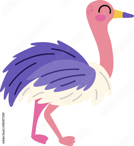 Cute Cartoon Ostrich Illustration photo