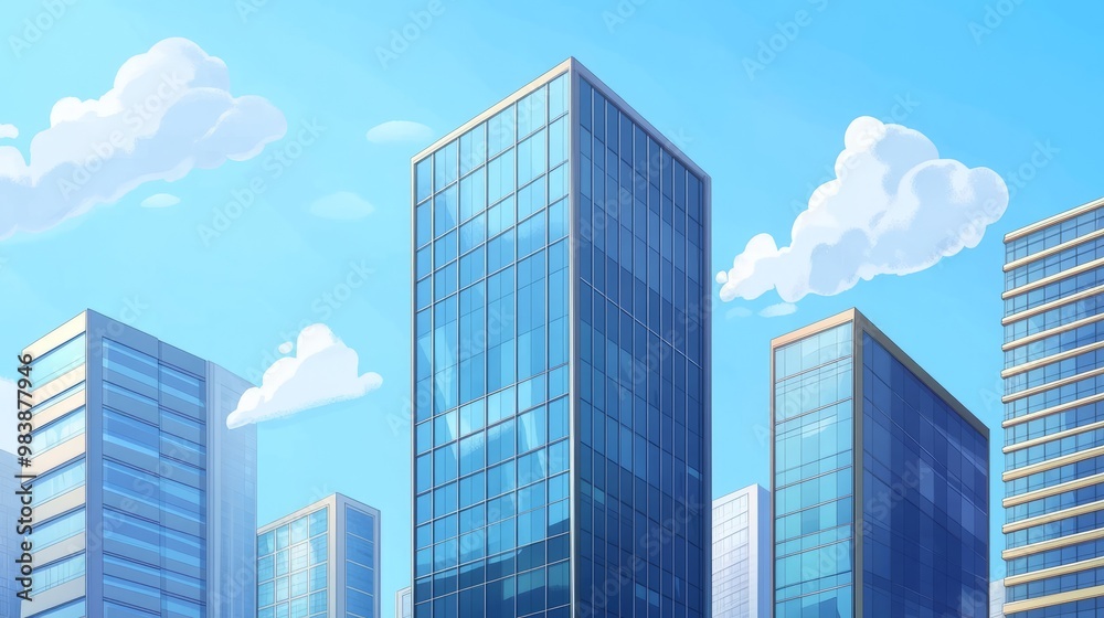 Modern Urban Skyline with Blue Sky and Clouds Modern Urban Skyline with Blue Sky and Clouds