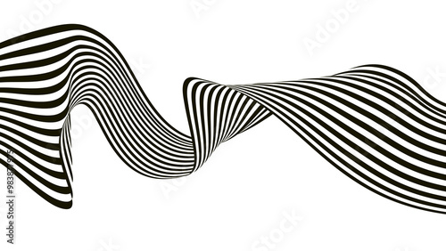 3D Abstract black and white stripes smoothly bent ribbon geometrical shape