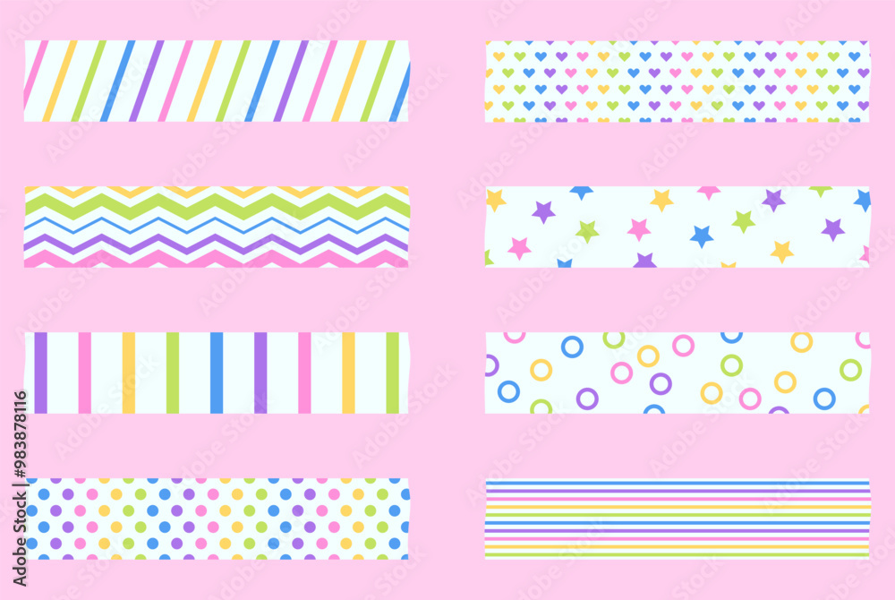 Set of scrapbook washi tape rainbow cute colorful flat illustration Set of scrapbook washi tape rainbow cute colorful flat illustration