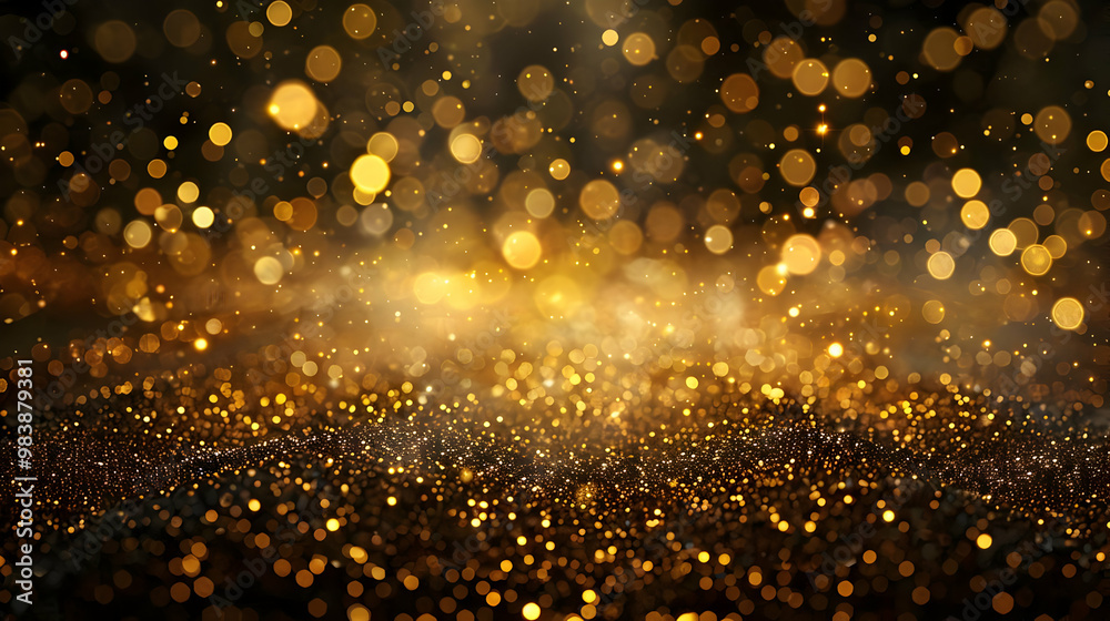 Abstract Golden Glitter Background with Bokeh Lights and a Black Backdrop, Perfect for Festive and Elegant Designs. Abstract Golden Glitter Background with Bokeh Lights and a Black Backdrop, Perfect for Festive and Elegant Designs.