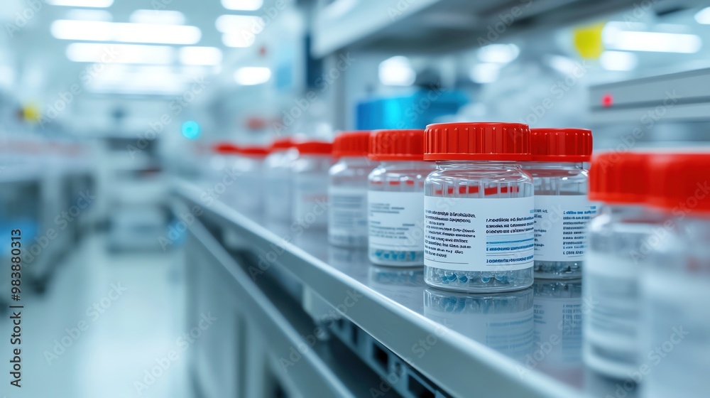 Sterile biotech lab with automated machines producing synthetic biological materials, hightech environment Sterile biotech lab with automated machines producing synthetic biological materials, hightech environment