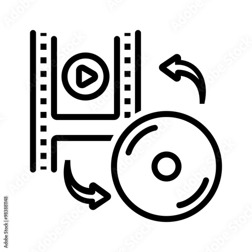Vector black line icon for Video duplication