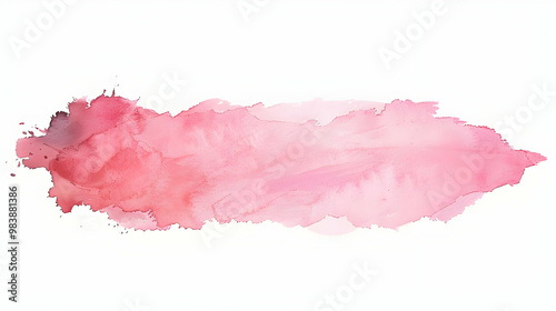 Abstract Watercolor Painting with Pink and Red Hues in a Horizontal Stroke on White Background