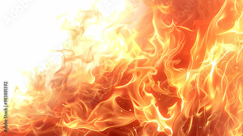 Abstract Fire Flames Illustration with Glowing Orange and Yellow Hues Against White Background