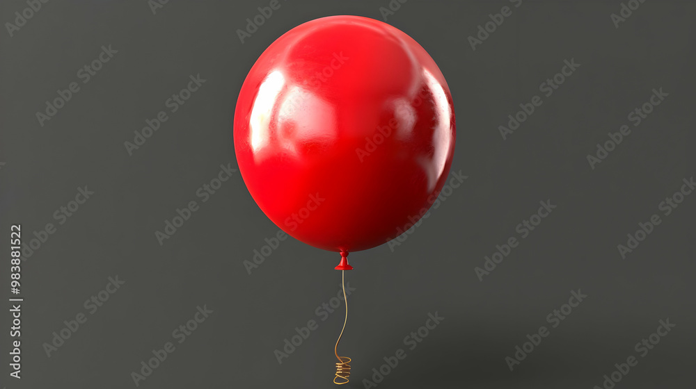 A single red balloon floats against a grey background, with its golden string trailing down, capturing a simple yet captivating visual moment. A single red balloon floats against a grey background, with its golden string trailing down, capturing a simple yet captivating visual moment.