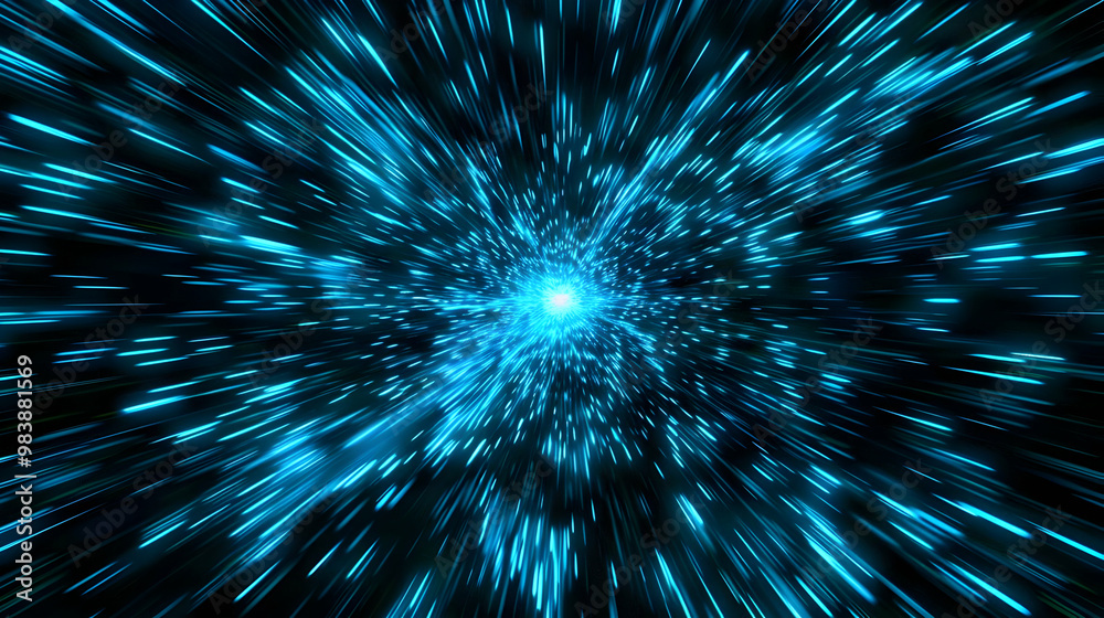 Abstract Blue Light Streaks Radiate Outward in a 3D Background Illustration Abstract Blue Light Streaks Radiate Outward in a 3D Background Illustration
