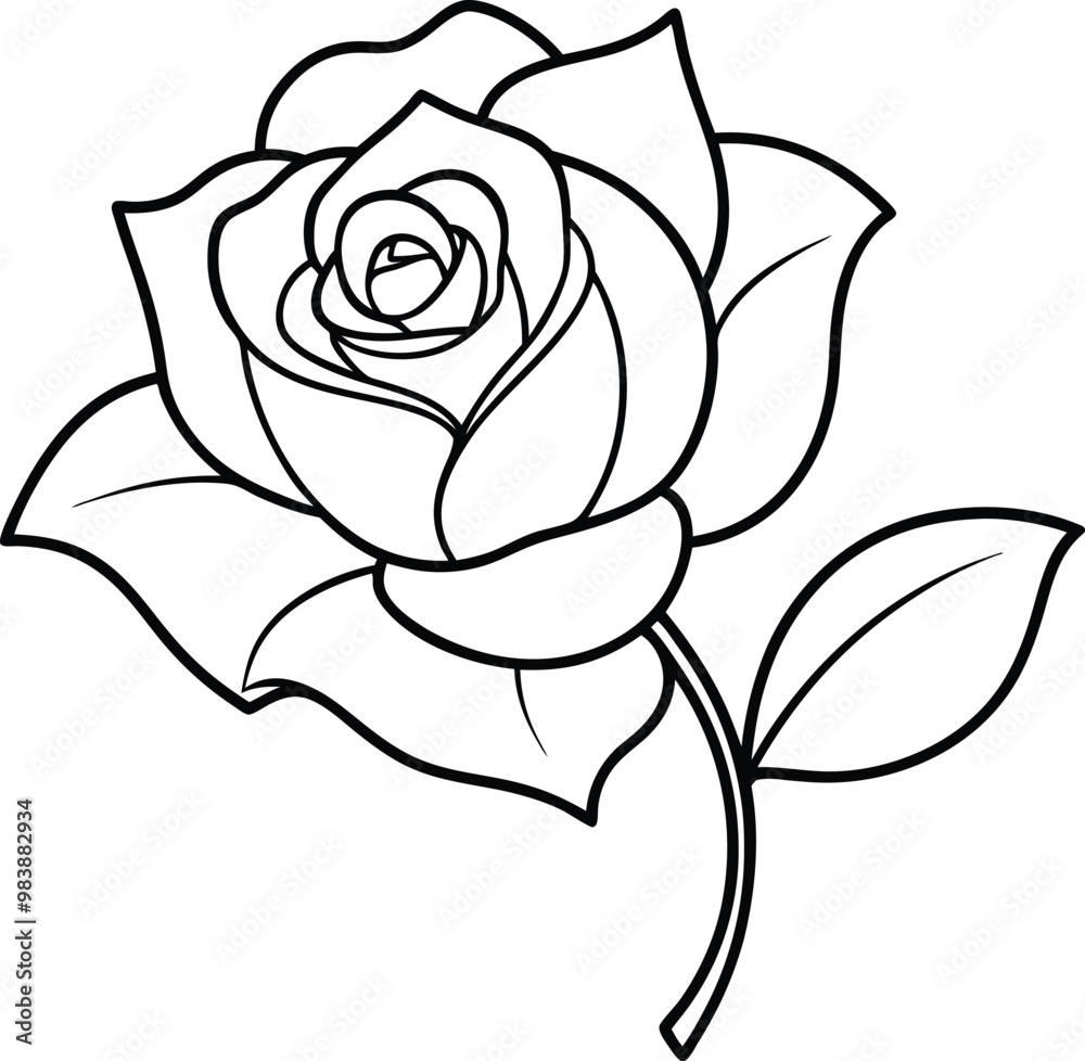 rose flower line art vector illustration silhouette, Print rose flower line art vector illustration silhouette, Print