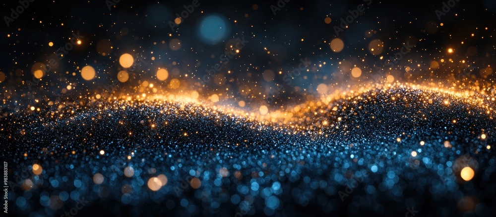 Abstract Glitter Texture with Golden Sparkles and Blue Background Abstract Glitter Texture with Golden Sparkles and Blue Background