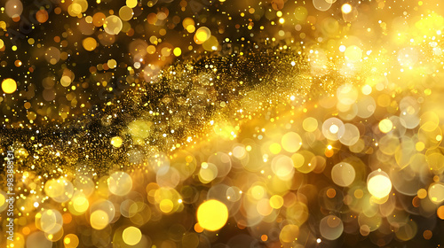 Abstract Golden Glitter Bokeh Background with a Swirling Effect and Soft Blurry Lights