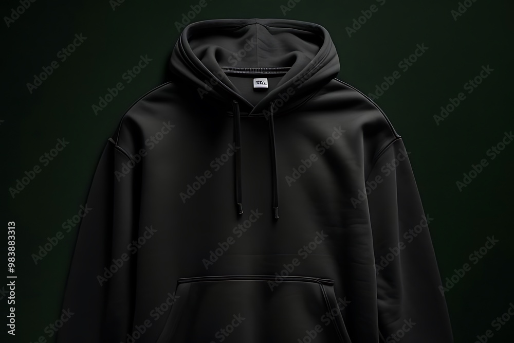 Exclusive 3D rendering of a black sweatshirt hoodie mockup on a black background, ideal for branding and packaging design. Exclusive 3D rendering of a black sweatshirt hoodie mockup on a black background, ideal for branding and packaging design.