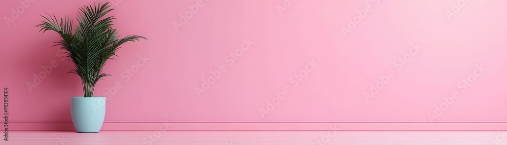 A minimalistic interior featuring a green plant in a light vase against a soft pink wall, perfect for modern decor concepts. A minimalistic interior featuring a green plant in a light vase against a soft pink wall, perfect for modern decor concepts.