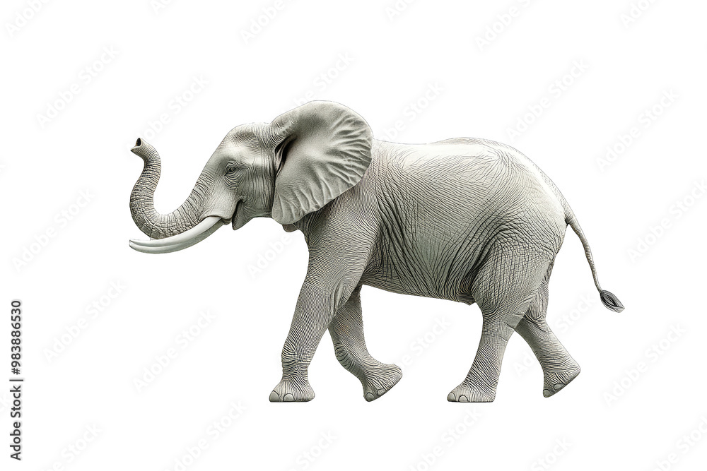 Obraz premium Elephant walking gracefully, white isolate background.