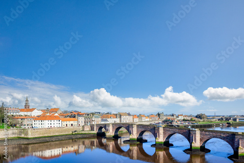 Berwick on Tweed, Northumberland, UK,  the town and River Tweed and the old bridge. photo