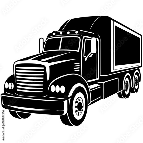 Black and white truck vector art. American truck silhouette illustration