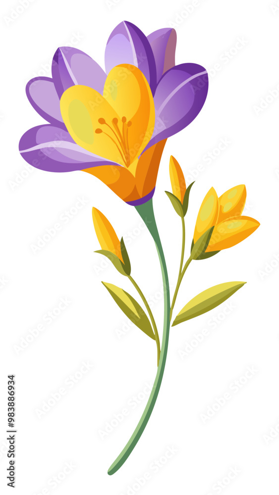 Vibrant Freesia Flower Illustration with Multicolored Petals in Pink, Yellow, and Orange - Ideal for Spring and Summer Floral Themes, Freesia Illustration, Freesia Flower vector Illustration Vibrant Freesia Flower Illustration with Multicolored Petals in Pink, Yellow, and Orange - Ideal for Spring and Summer Floral Themes, Freesia Illustration, Freesia Flower vector Illustration