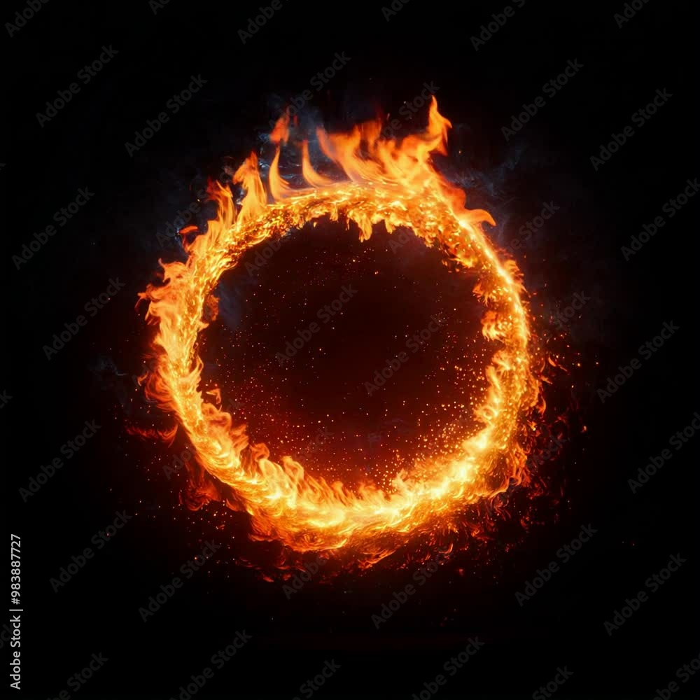 Fire orange flame ring of fire on black background
