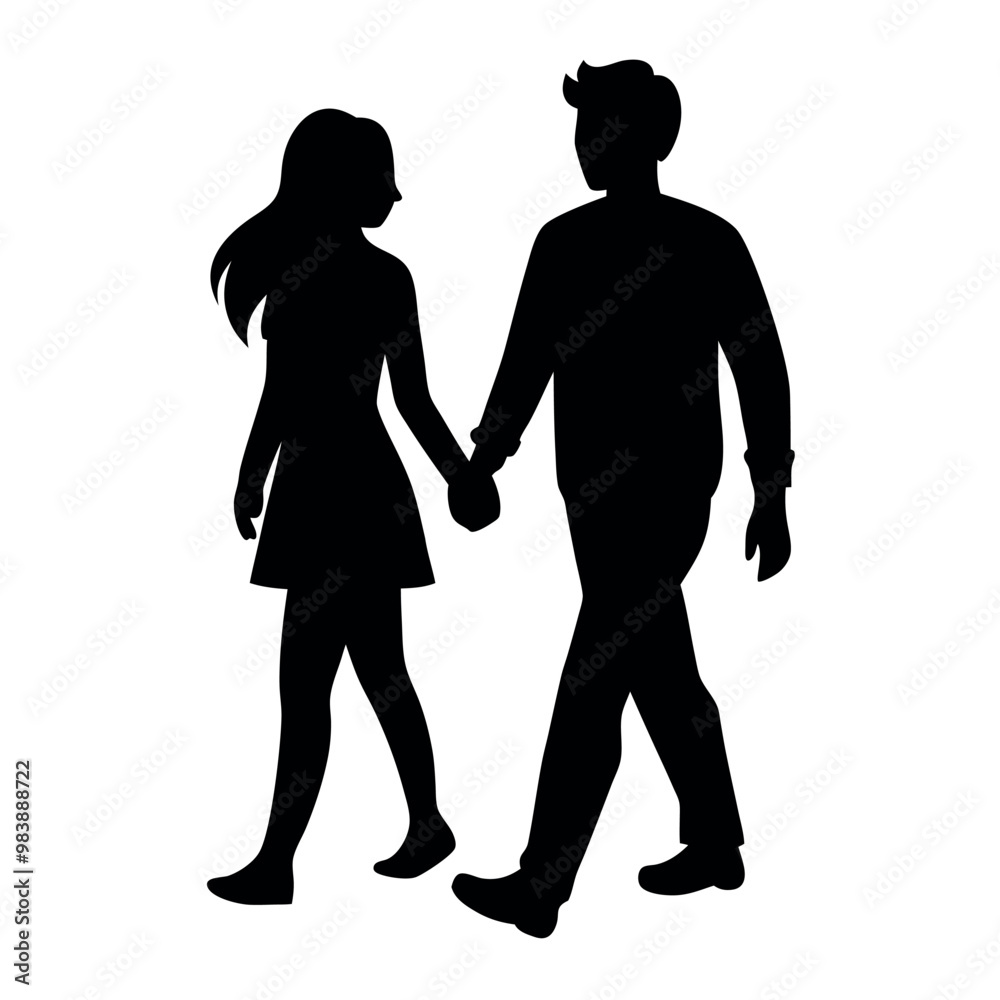 Flat design couple holding hands silhouette Flat design couple holding hands silhouette