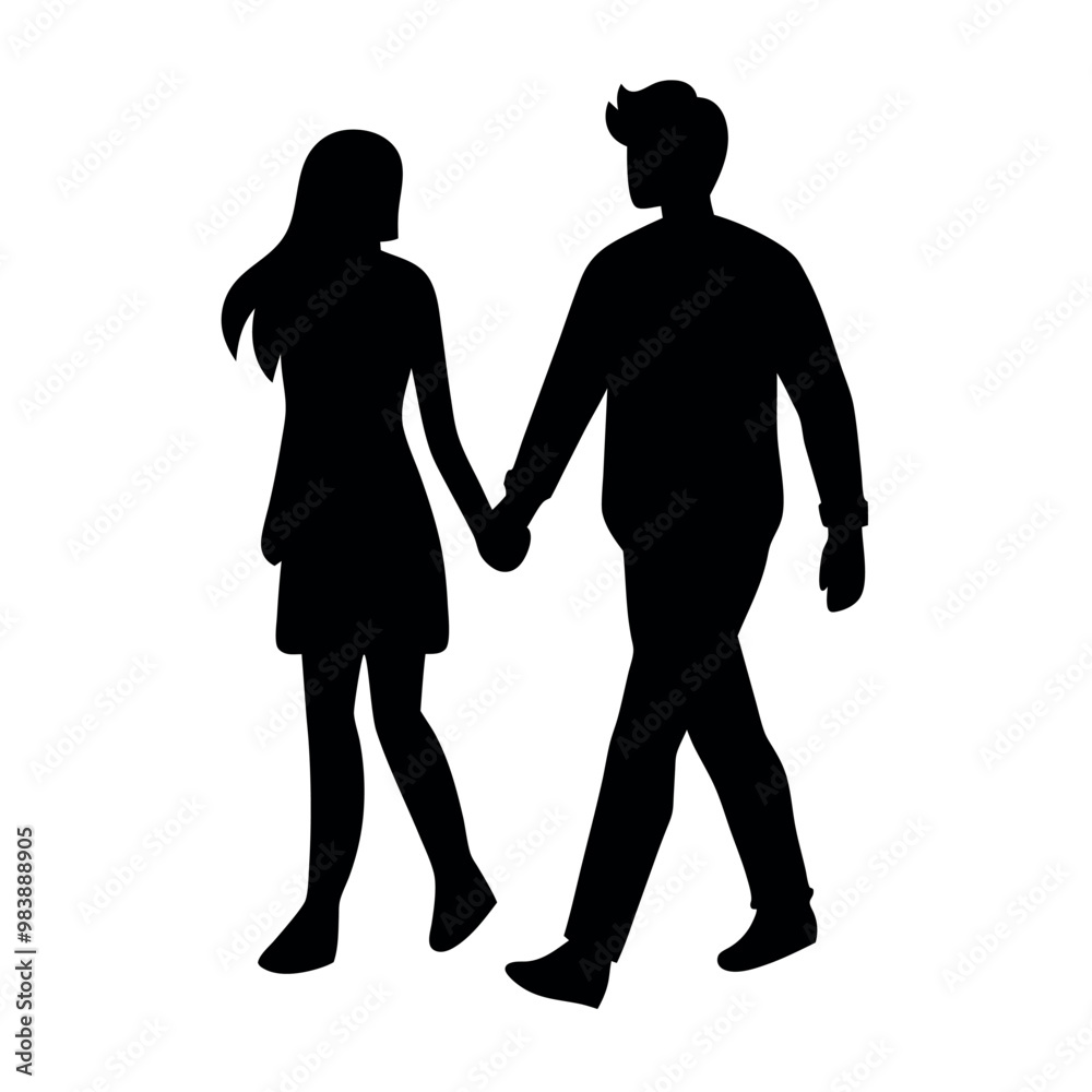 Flat design couple holding hands silhouette Flat design couple holding hands silhouette