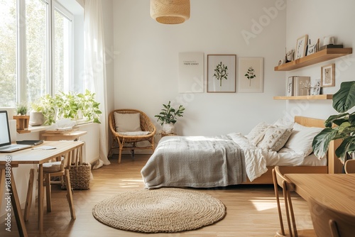 女性の一人暮らし、明るく居心地の良いワンルーム |Tranquil Terrace Surrounded by Flowers and Greenery