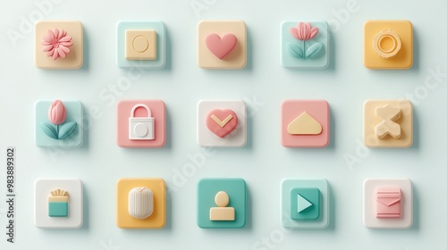 A set of icons for a mobile app or website, representing various functions, features, and actions, enhancing user experience and accessibility.