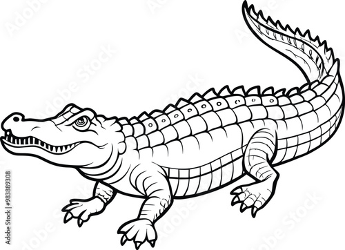 crocodile line art vector illustration silhouette, Print